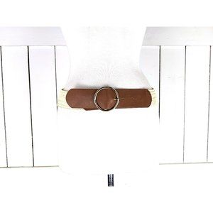 Wide tan/light brown stretch canvas vegan leather elastic belt